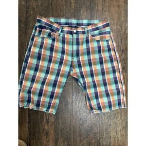 Levi's 504 Jean Shorts Mens 4 Plaid Purple Blue Green Orange 11" Casual Summer